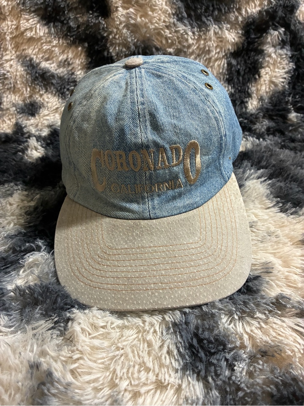 Coronado California Denim Baseball Cap in Light Blue and Tan Brim